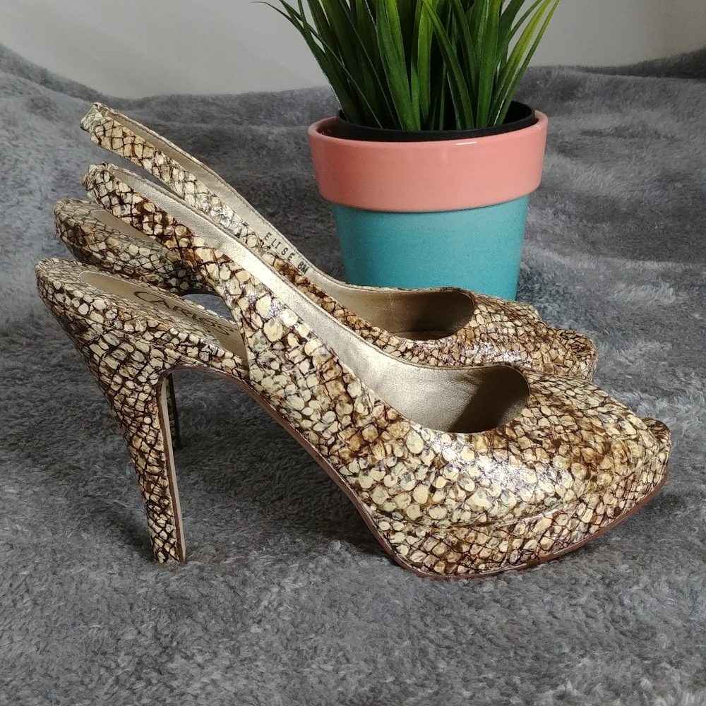Carlos Santana Elise Snake Print Heeled Slingback Womens Size 6 M